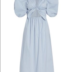 Wayf Peggy Twist Cut-out Dusty Blue Puff Sleeve Dress